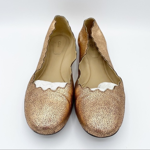 Chloe Shoes - CHLOE Pink Gold Ballerina Flat 39